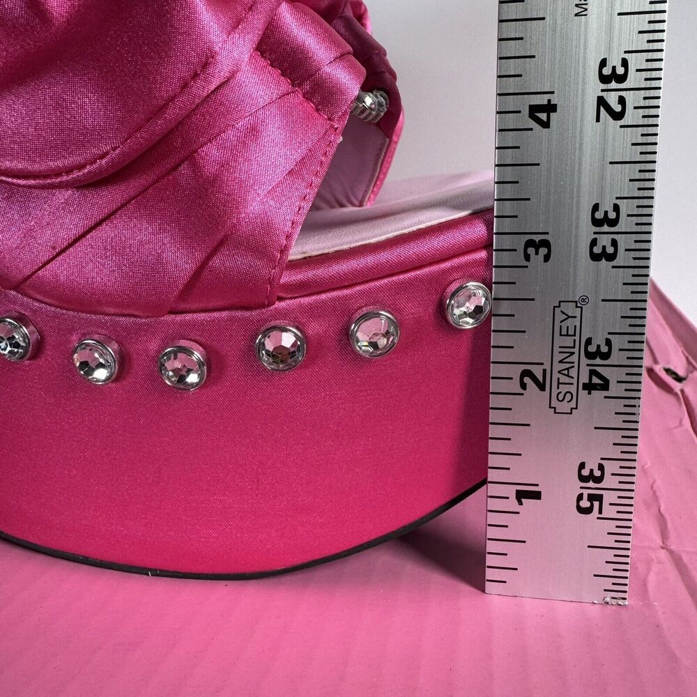 Sugar Thrillz Strike a Pose Diamante Bow Mule‎ Heels Pink Satin Platform Size 10 - Picture 5 of 12